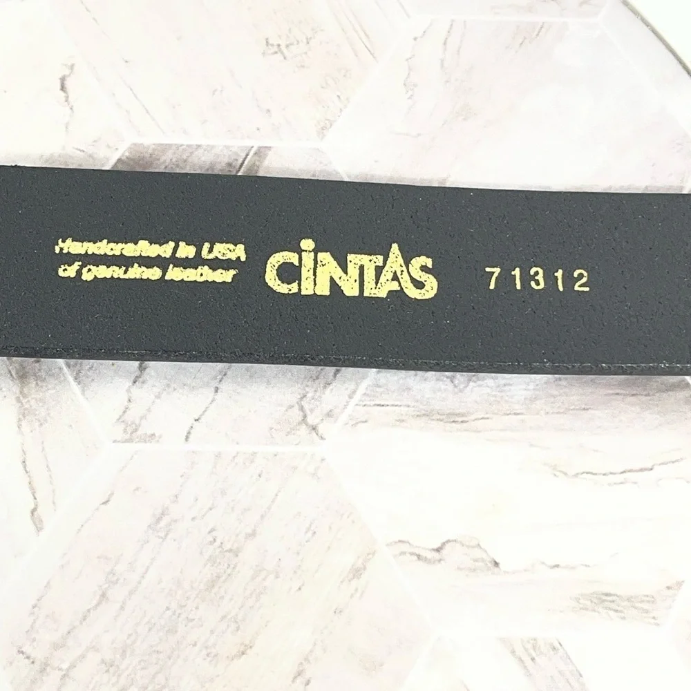 Cintas Black Leather Belt Size 50 Genuine Leather Made in USA Silver Buckle